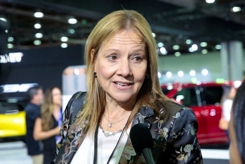 General Motors CEO Mary Barra speaks during a news conference at the North American International Auto Show in Detroit, Michigan,September 13, 2022.