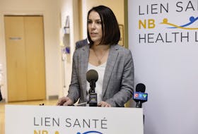Martine Des Roches, vice-president, Primary Care Network, MHSNB, speaks at the official N.B. Health Link clinic opening in Moncton last summer. The clinic is part of a temporary initiative that is aimed at making health care more accessible for every New Brunswicker without a family doctor. Contributed