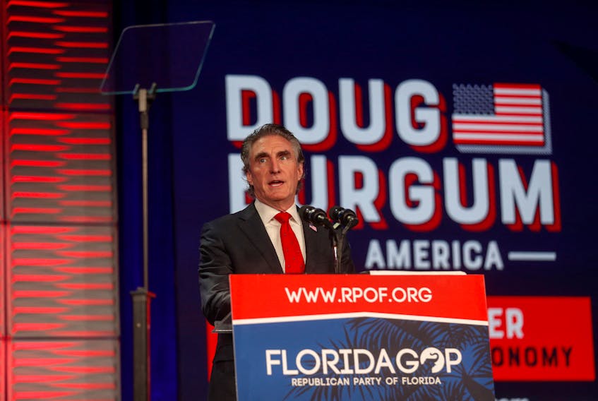 Republican presidential candidate and Governor of North Dakota Doug Burgum speaks during the party's Florida Freedom Summit in Kissimmee, Florida, U.S., November 4, 2023. 