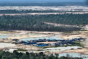 A view shows an illegal gold mining camp during a police operation to destroy illegal machinery and equipment used by wildcat miners in Madre de Dios, Peru, February 19, 2019. Picture taken February 19, 2019. Cristobal Bouroncle/Pool via