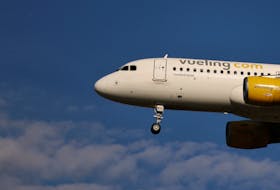 File photo: A Vueling aircraft approaches landing at Josep Tarradellas Barcelona-El Prat Airport, as Vueling employees prepare for strike, in Barcelona, Spain, November 2, 2022.
