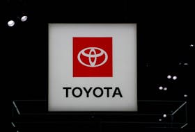 A Toyota logo is seen during the New York International Auto Show, in Manhattan, New York City, U.S., April 5, 2023.