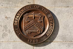 A bronze seal for the Department of the Treasury is shown at the U.S. Treasury building in Washington, U.S., January 20, 2023. 