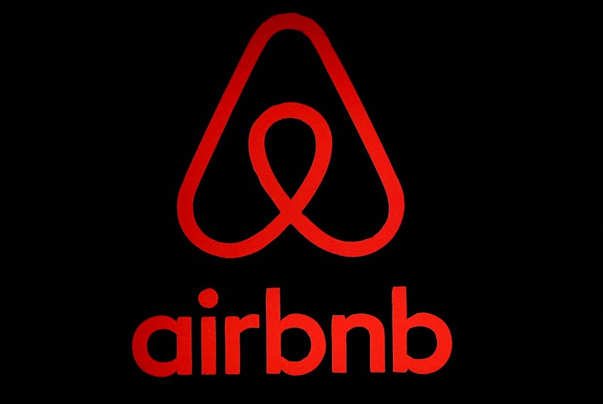 The logo of Airbnb is displayed at an Airbnb event in Tokyo, Japan, June 14, 2018.