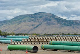 A pipe yard servicing government-owned oil pipeline operator Trans Mountain is seen in Kamloops, British Columbia, Canada June 7, 2021.