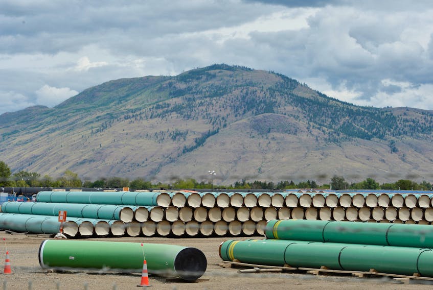 A pipe yard servicing government-owned oil pipeline operator Trans Mountain is seen in Kamloops, British Columbia, Canada June 7, 2021.