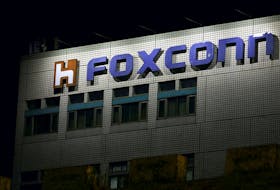 The logo of Foxconn is seen outside the company's building in Taipei, Taiwan November 10, 2022.