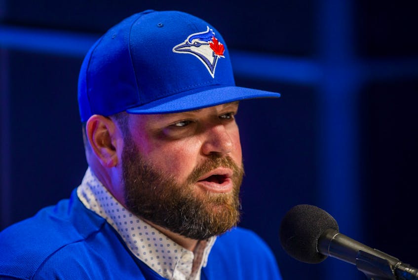 Blue Jays manager John Schneider during a news conference at the Rogers Centre in Toronto, Ont. on Friday Oct. 21, 2022. 