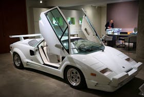 A 1989 Lamborghini Countach 25th Anniversary Edition car that appeared in the 2013 Martin Scorsese film "The Wolf of Wall Street" is displayed during a press preview ahead of the  Luxury Sales auction at Sotheby’s in New York City, U.S., November 30, 2023.