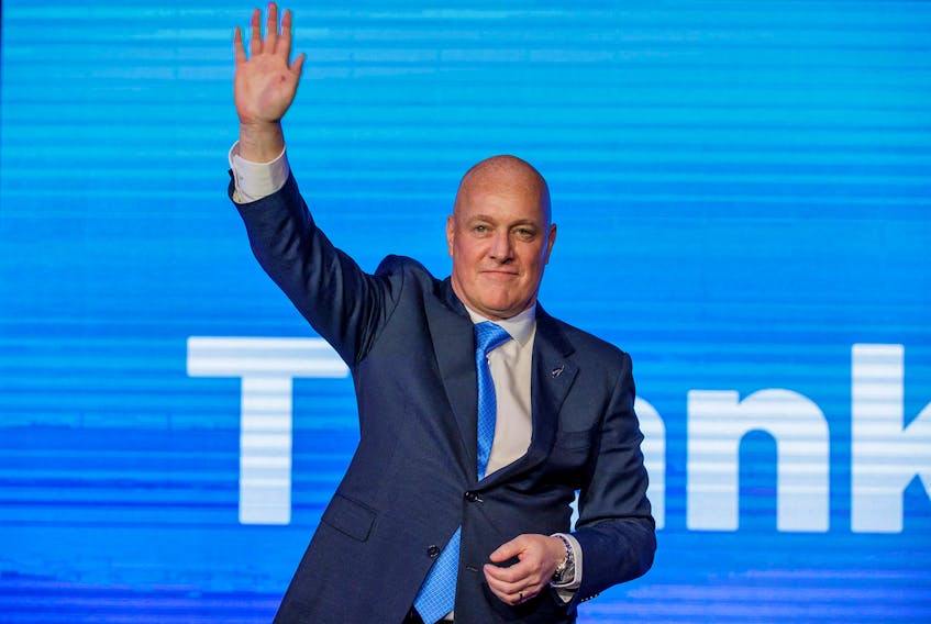 Christopher Luxon, Leader of the National Party waves to supporters at his election party after winning the general election to become New Zealand’s next prime minister in Auckland, New Zealand, October 14, 2023.