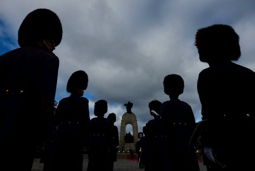 Members of the Central Band of the Canadian Armed Forces take part in a ceremony at the National War Memorial on Remembrance Day in Ottawa, Ontario, Canada November 11, 2023.