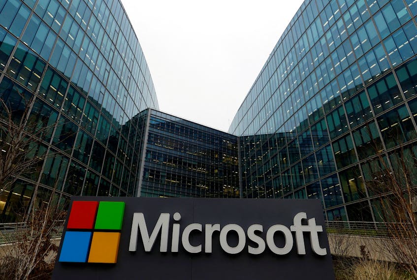A Microsoft sign at the U.S. tech giant's offices in Issy-les-Moulineaux, near Paris, France, January 25, 2023.