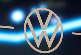 A Volkswagen logo is seen during the New York International Auto Show, in Manhattan, New York City, U.S., April 5, 2023.