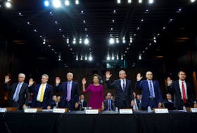 Chief executives of the country's largest banks are sworn-in at the start of a Senate Banking, Housing, and Urban Affairs hearing on "Annual Oversight of the Nation's Largest Banks", on Capitol Hill in Washington, U.S., September 22, 2022.