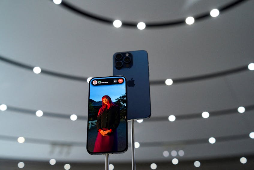 The iPhone 15 Pro is presented during the 'Wonderlust' event at the company's headquarters in Cupertino, California, U.S. September 12, 2023.