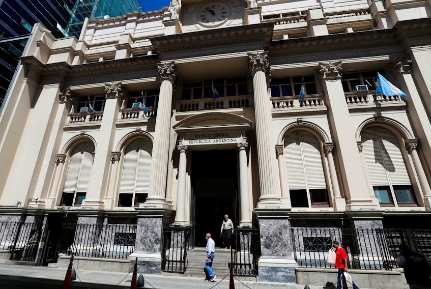 The facade of Argentina's Central Bank is pictured in the financial district of Buenos Aires, Argentina December 7, 2021.