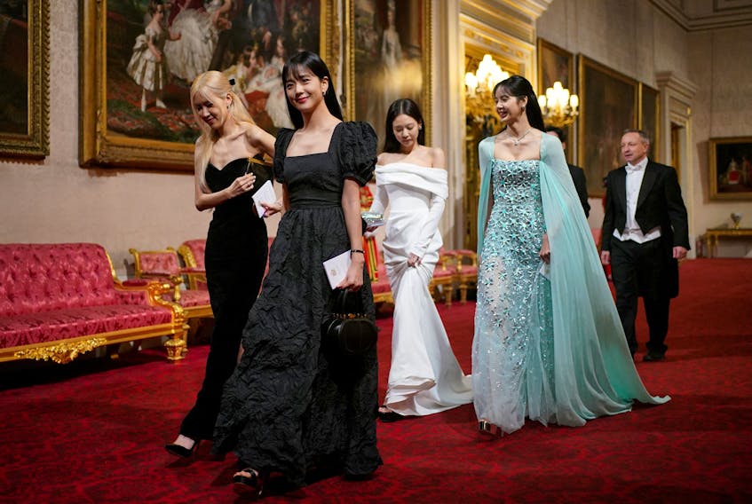 Members of South Korean girl band Blackpink attend the State Banquet during the South Korean President state visit, at Buckingham Palace in London, Britain November 21, 2023. Yui Mok/Pool via