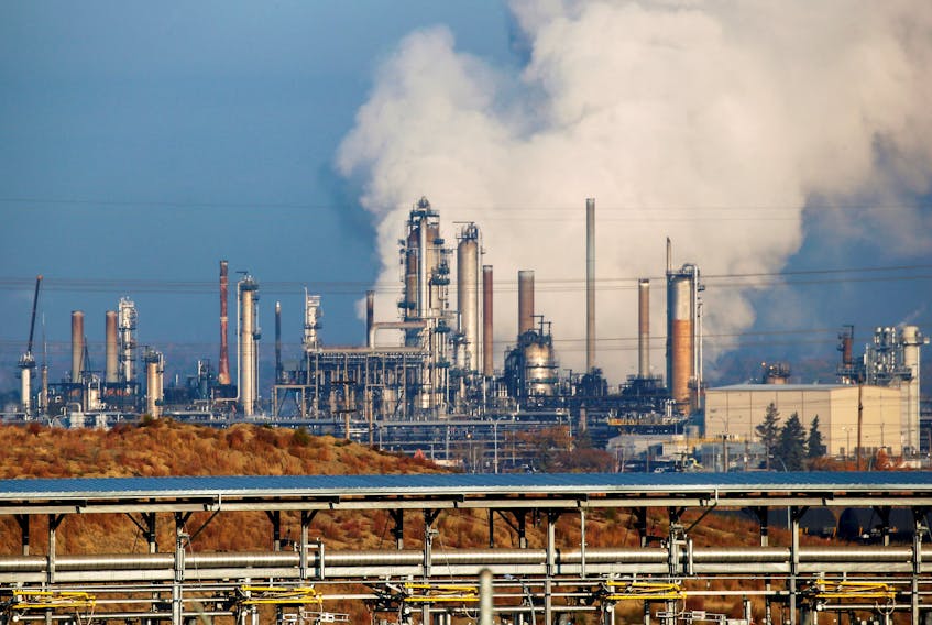 The Imperial Strathcona Refinery which produces petrochemicals is seen near Edmonton, Alberta, Canada, October 7, 2021. 