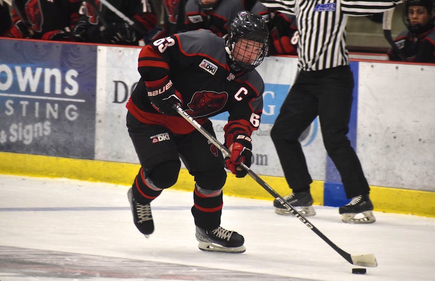 Glace Bay Panthers captain Dylin White carries the puck into the offensive zone during Cape Breton High School Hockey League action at the Membertou Sport and Wellness Centre earlier this year. White will participate in his final Panther Classic tournament this week in Glace Bay. JEREMY FRASER/CAPE BRETON POST