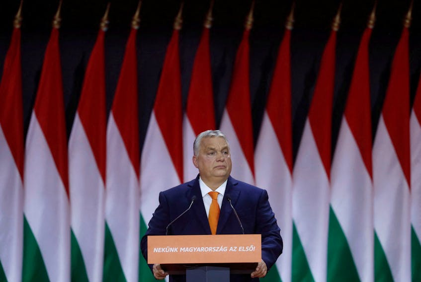 Hungarian Prime Minister Viktor Orban delivers a speech during the Fidesz party congress in Budapest, Hungary, November 18, 2023.
