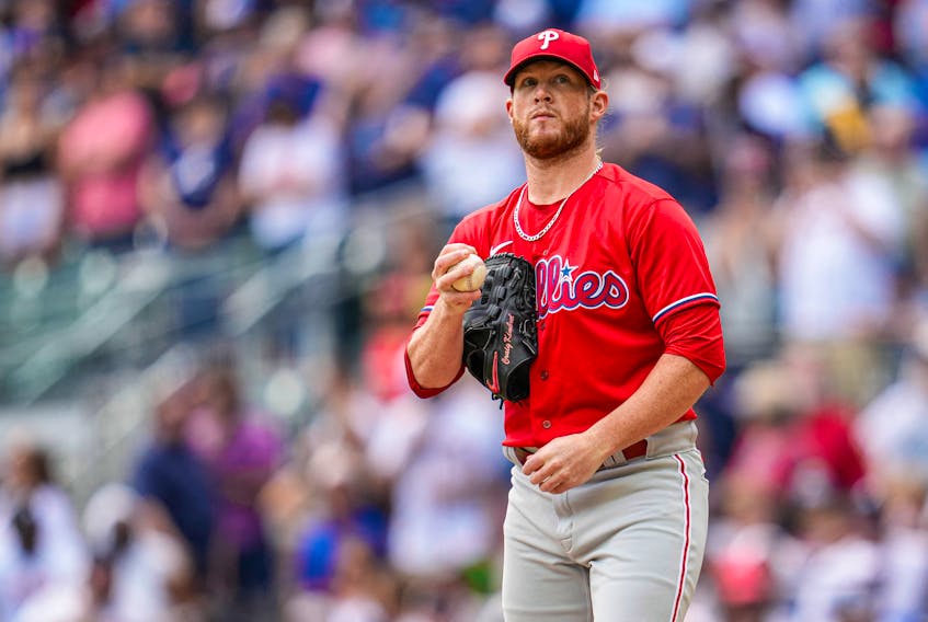 Sep 20, 2023; Cumberland, Georgia, USA; Philadelphia Phillies relief pitcher Craig Kimbrel (31) shown on the pitchers mound during the game against the Atlanta Braves during the ninth inning at Truist Park. Mandatory Credit: Dale Zanine-USA TODAY Sports/File Photo