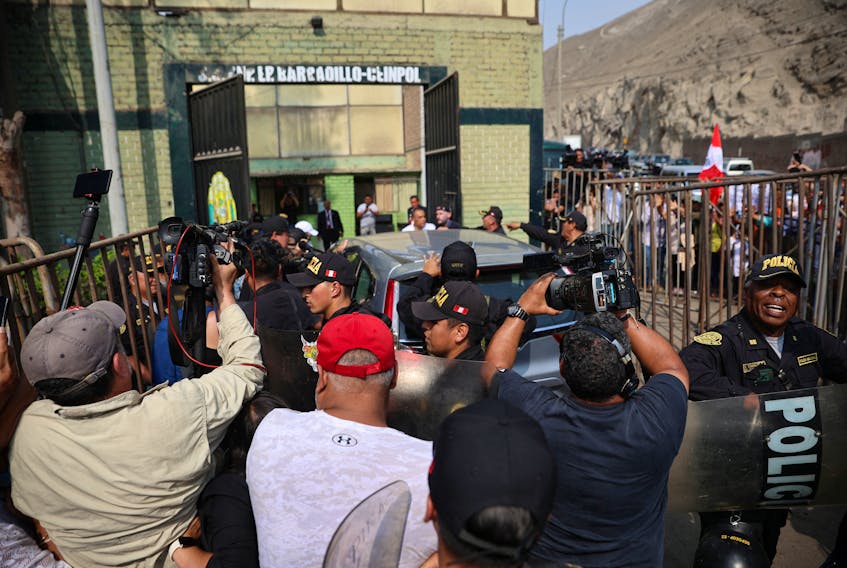 Keiko and Kenji Fujimori, children of former Peruvian President Alberto Fujimori, arrive at the prison where Peru's former President Alberto Fujimori is being held, in Lima, Peru December 6, 2023.