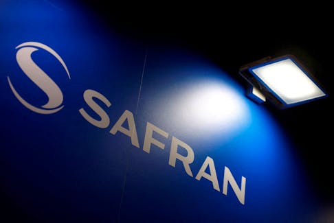 The logo of Safran is seen at the Milipol Paris, the worldwide exhibition dedicated to homeland security and safety, in Villepinte near Paris, France, November 15, 2023.
