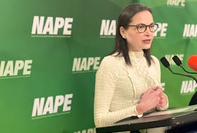 Rose Ricciardelli presents the results of her interviews with Her Majesty's Penitentiary correctional officers for a NAPE-commissioned study to reporters in St. John's Tuesday, March 14.