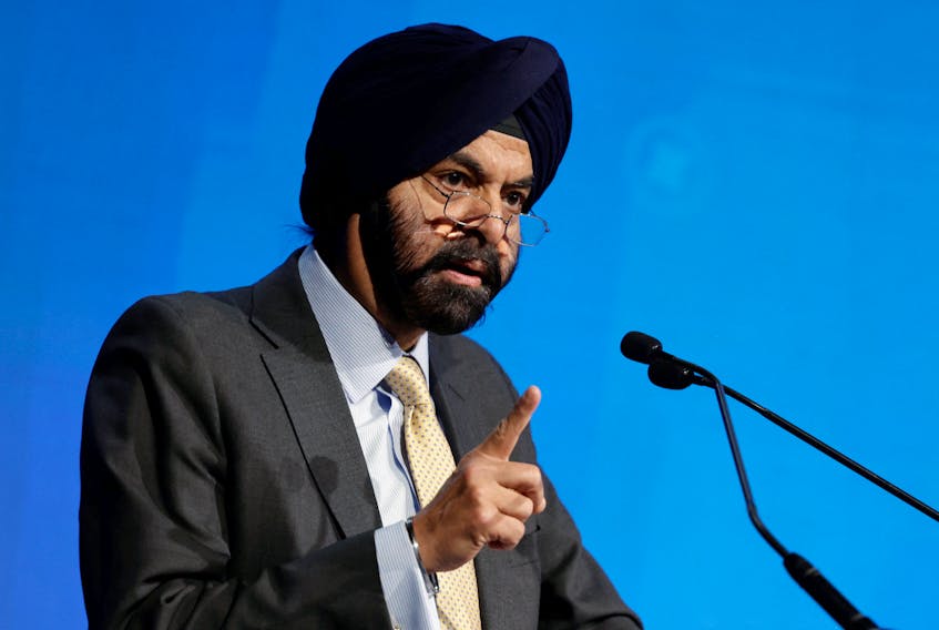World Bank President Ajay Banga speaks on the second day of the annual meeting of the International Monetary Fund and the World Bank, in Marrakech, Morocco, October 10, 2023.
