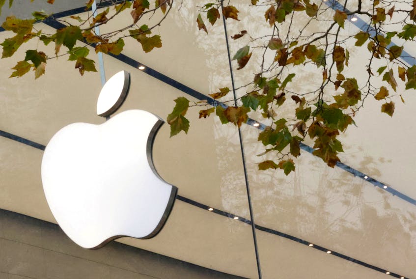 The Apple Inc logo is seen at the entrance to the Apple store in Brussels, Belgium November 28, 2022.