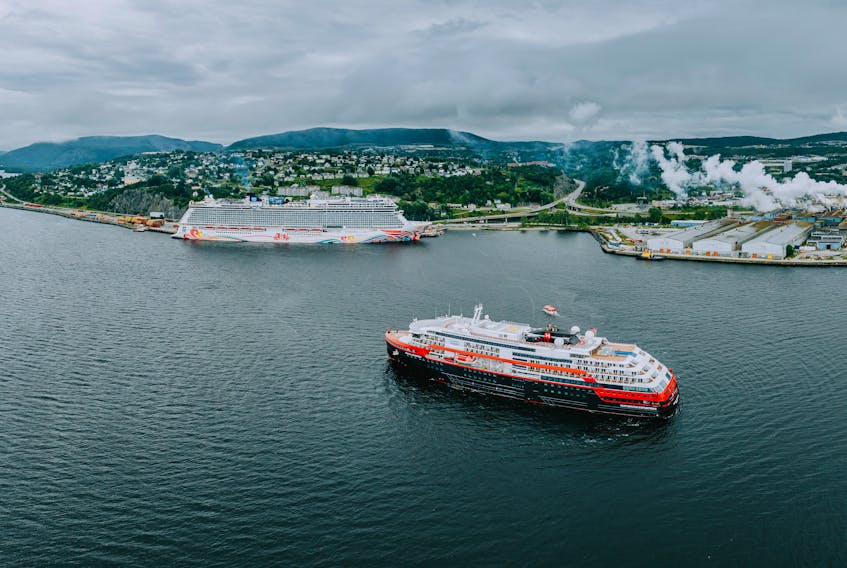 The Sept. 10 visits of the Norwegian Joy and Roald Amundsen was not the only time the Port of Corner Brook hosted two cruise ships on the same day in 2023. – Photo by Dru Kennedy