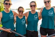  Four marine biologists with ties to UBC will race 5,000 kilometres across the Atlantic Ocean to raise money for ocean conservation. From left: Isabelle Côté, Lauren Shea, Chantale Bégin and Noelle Helder. Photo: Lindsey Hawkins Stigleman/UBC