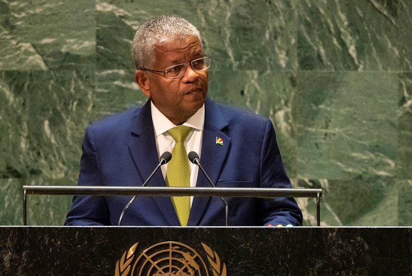Wavel Ramkalawan President of Seychelles addresses the 78th United Nations General Assembly at U.N. headquarters in New York, U.S., September 20, 2023.