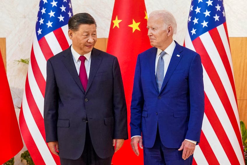 U.S. President Joe Biden meets with Chinese President Xi Jinping on the sidelines of the G20 leaders' summit in Bali, Indonesia, November 14, 2022. 