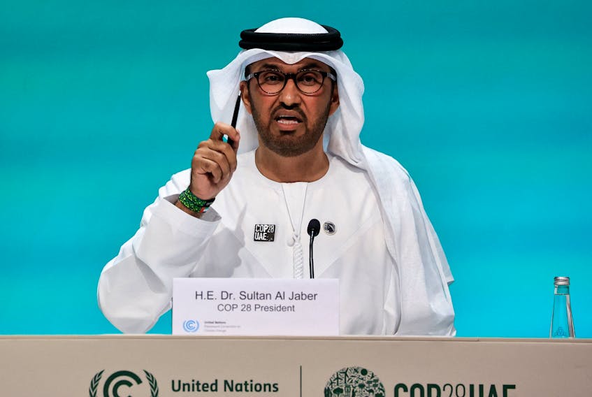 United Arab Emirates Minister of Industry and Advanced Technology and COP28 President Sultan Ahmed Al Jaber speaks during a press conference at the United Nations Climate Change Conference (COP28) in Dubai, United Arab Emirates, December 4, 2023.