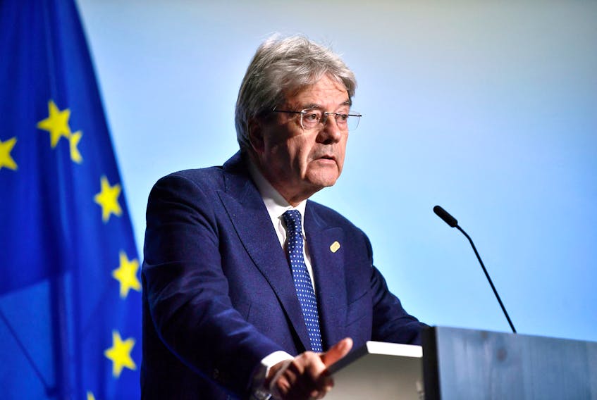 European Commissioner for Economy Paolo Gentiloni speaks during a meeting between EU Finance Ministers and heads of central banks, in Stockholm, Sweden April 28, 2023. Caisa Rasmussen/TT News Agency/via REUTERS