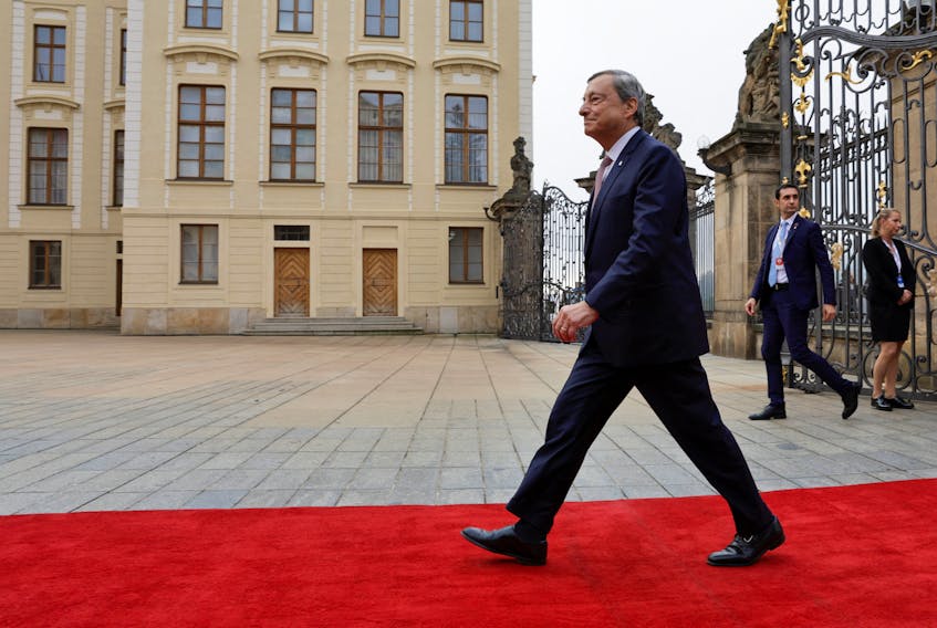 Italy's Prime Minister Mario Draghi attends the Informal EU 27 Summit and Meeting within the European Political Community at Prague Castle, in Prague, Czech Republic, October 7, 2022.