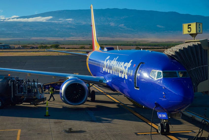A Southwest plane is shown at the gate at Kahului Airport in Kahului, Maui, Hawaii, U.S., August 16, 2023. 