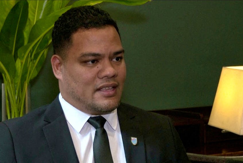 Tuvalu foreign minister Simon Kofe speaks during an interview with Reuters at Grand Pacific Hotel in Suva, Fiji July 11, 2022 in this screen grab from a video. REUTERS TV/ via