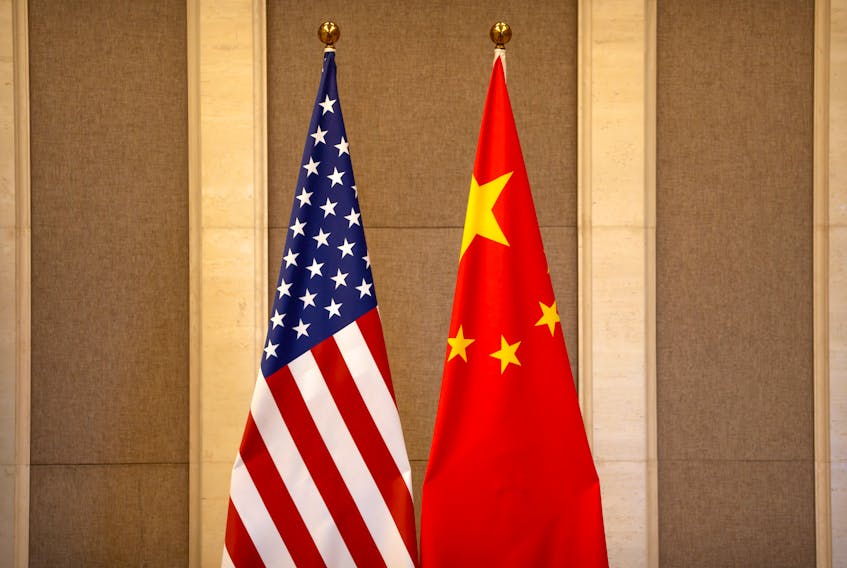 United States and Chinese flags are set up before a meeting between U.S. Treasury Secretary Janet Yellen and Chinese Vice Premier He Lifeng at the Diaoyutai State Guesthouse in Beijing, China, Saturday, July 8, 2023.  Mark Schiefelbein/Pool via