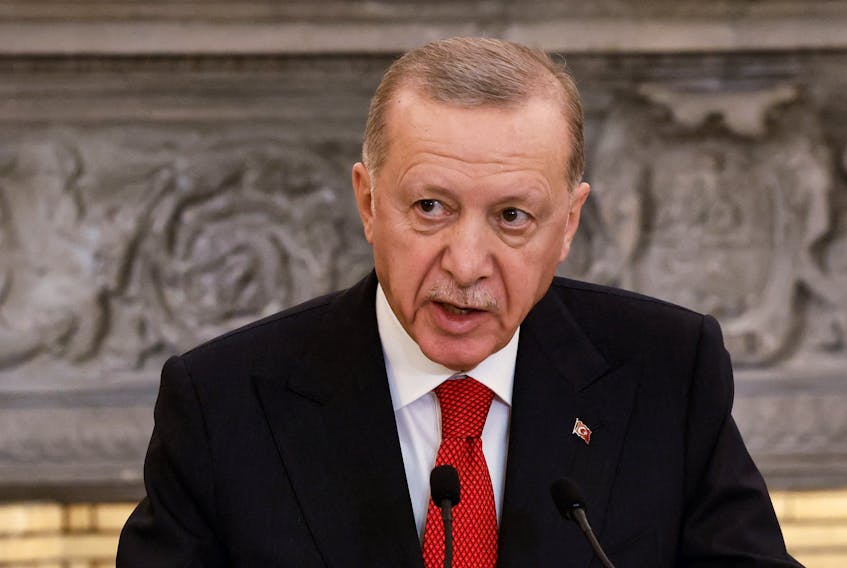 Turkish President Tayyip Erdogan attends a press conference at the Maximos Mansion in Athens, Greece, December 7, 2023.