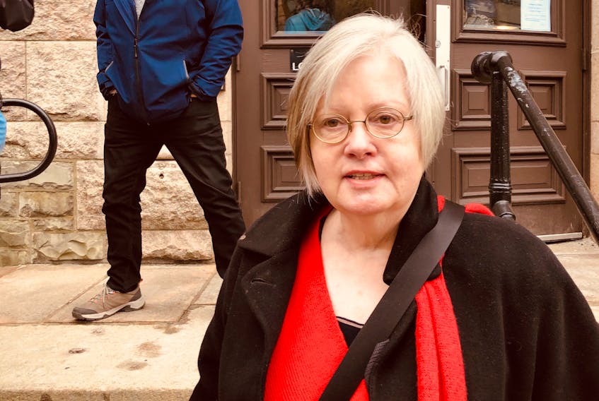 Friends of Qalipu co-founder Helen Darrigan outside the Supreme Court of Newfoundland in St. John's earlier this week. (Peter Jackson/The Telegram)