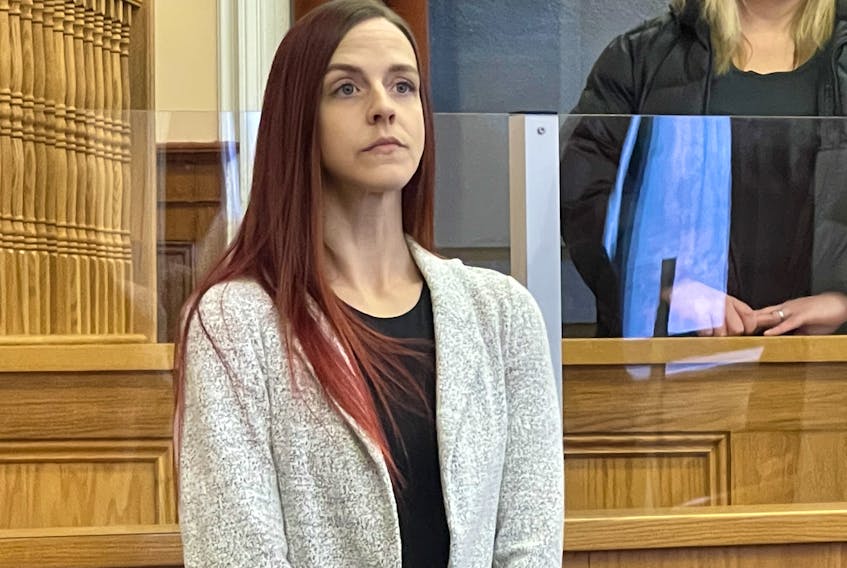 Krysta Grimes awaits the judge's decision in St. John's provincial court on Friday, Feb. 10, 2023.