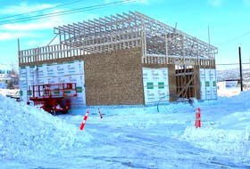 A Robin’s Donuts restaurant with drive-thru will occupy this building being constructed in the lower parking lot of the Herald Towers on the Lewin Parkway in Corner Brook. – Diane Crocker/SaltWire Network