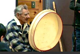 Natuashish elder Joaquim Nui talks about growing up on the land at the opening of the Inquiry into the Treatment, Experiences and Outcomes of Innu in the Child Protection System Monday, Feb. 13, in Sheshatshiu. (Image from Zoom)