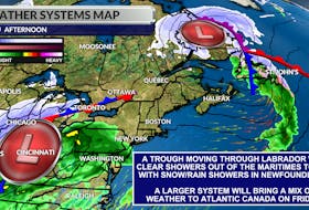 We’re in between systems right now with a weak trough over Labrador and a developing system that will move in Friday.