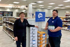 Jen Nunn, the manager of the Nova Scotia Liquor Corporation's location in Hantsport, and Rick Stirling, a regular part-time employee there, are enjoying the major facelift the store received over the last few months.