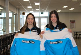 Hockey players Sarah Leopold, left, and Ava Shearer said it means a lot to them to be able to represent Nova Scotia at the Canada Games.  
Jason Malloy