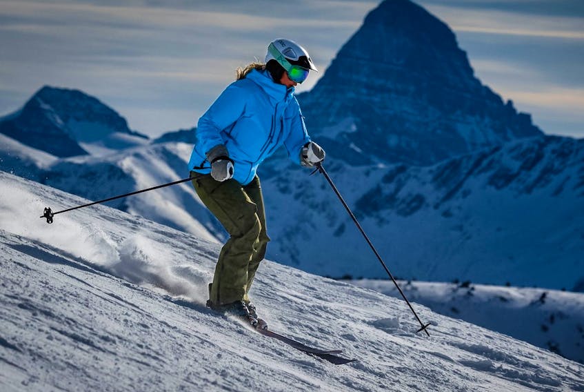 A skier enjoys the conditions at Banff’s Sunshine Village. 