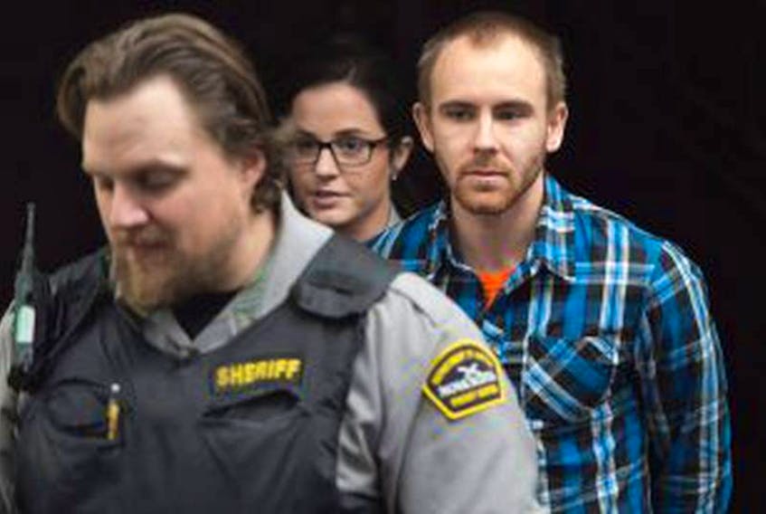 William Michael Sandeson, shown at court in 2017, is charged with first-degree murder in the August 2015 shooting death of fellow Dalhousie University student Taylor Samson. The jury at Sandeson's retrial in Nova Scotia Supreme Court began deliberating Thursday.